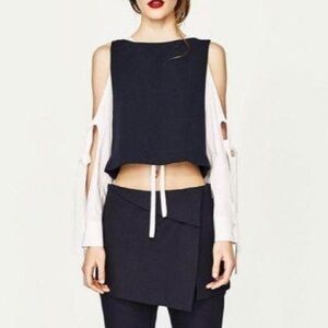 Zara Double layer cutout top Dark Blue Sz S